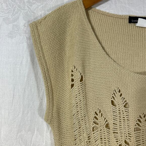 Sweater Project Vintage Large Beige Open Knit Sleeveless Long USA - Picture 3 of 8